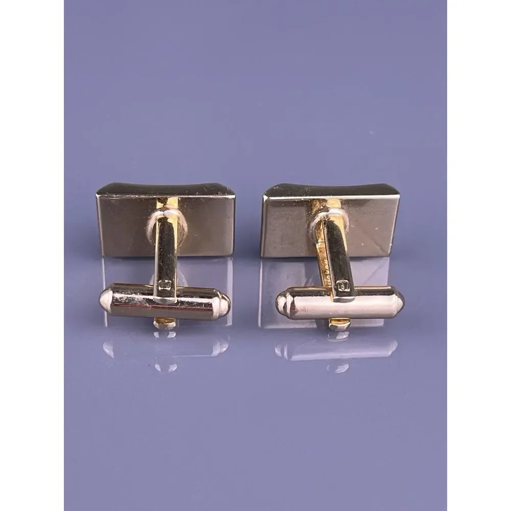 Green Glass Cabochon Cufflinks Gold & Silver Tone Simple Hickok Vintage